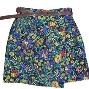 Retro Embroidered High Waist Split Short Streetwear A-line women Mini Skirt S